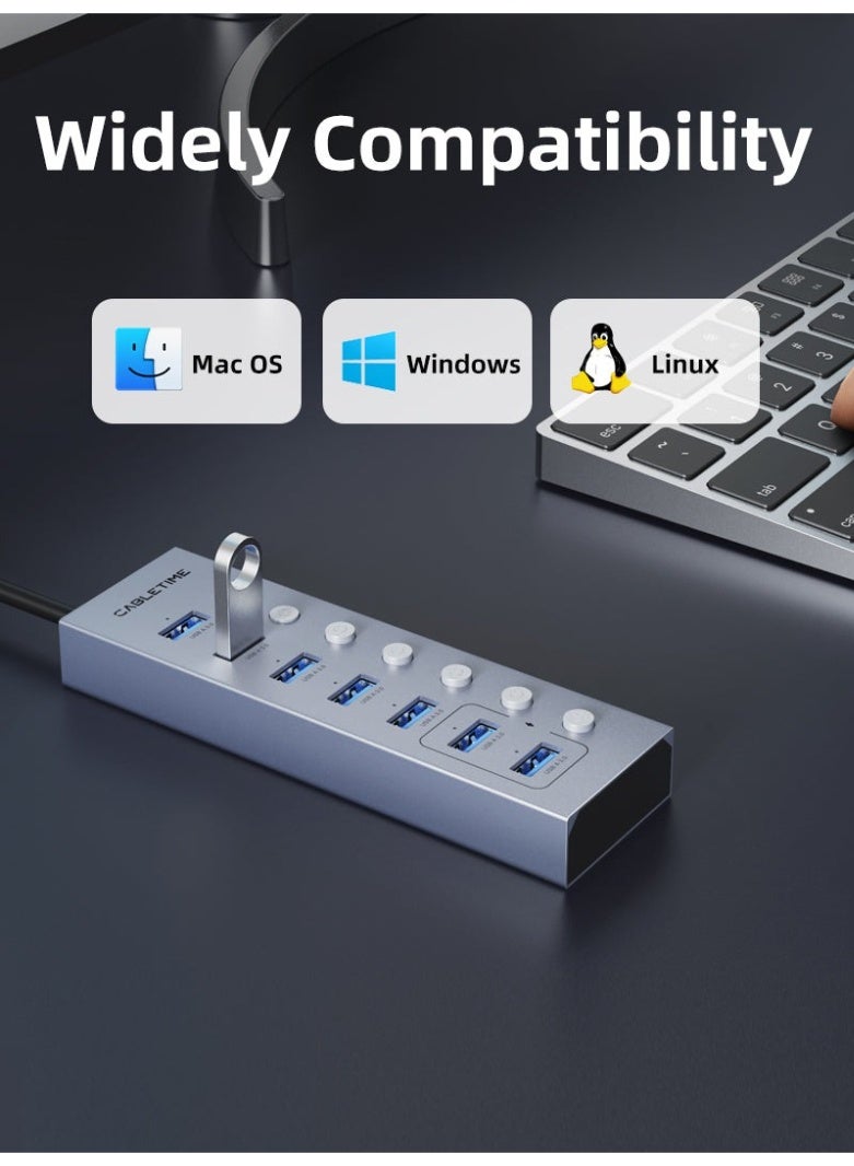 كابل تايم موزع USB 3.0 مزود بـ 7 منافذ وكابل طويل لأجهزة الكمبيوتر المحمولة - Image 2